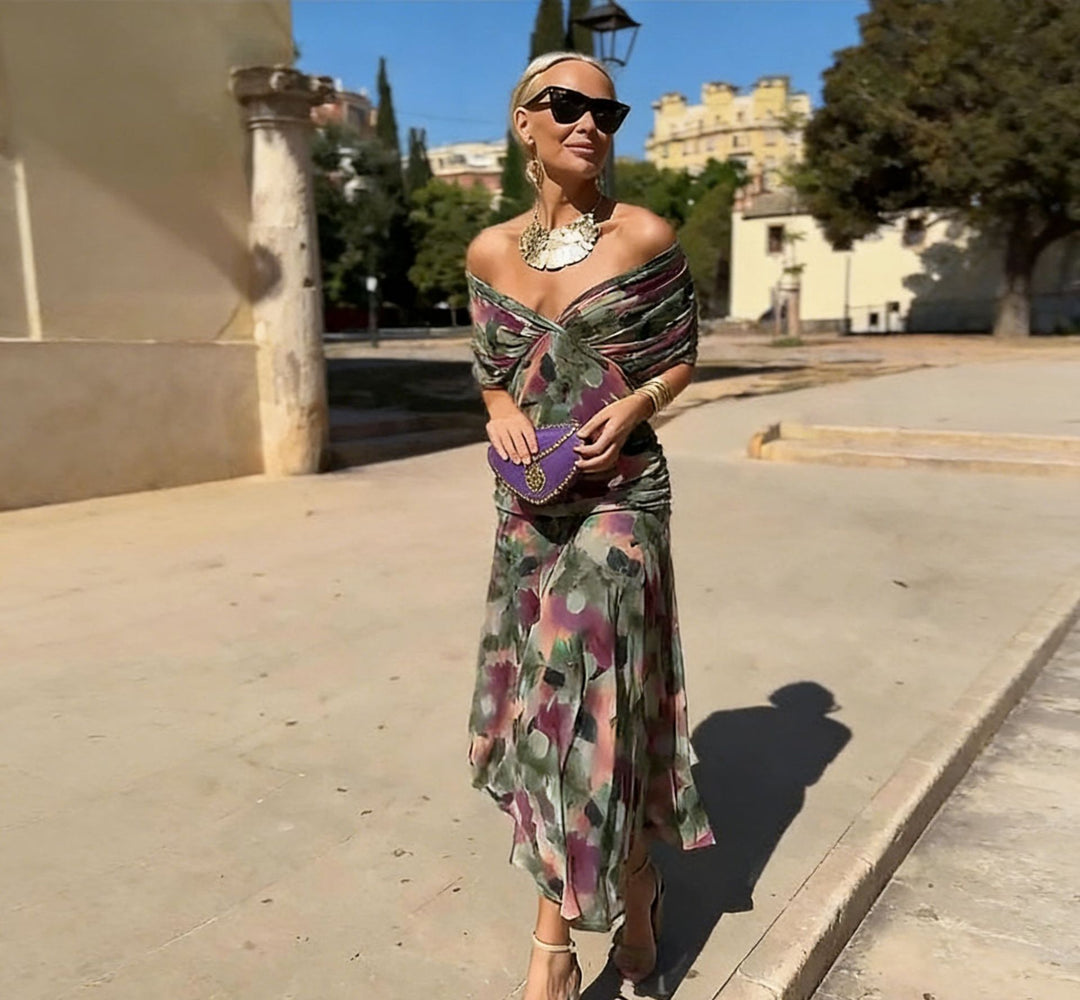 Damen Elegantes Abendkleid mit Off-Shoulder-Ausschnitt und Fließendem Rock Echo Archiv
