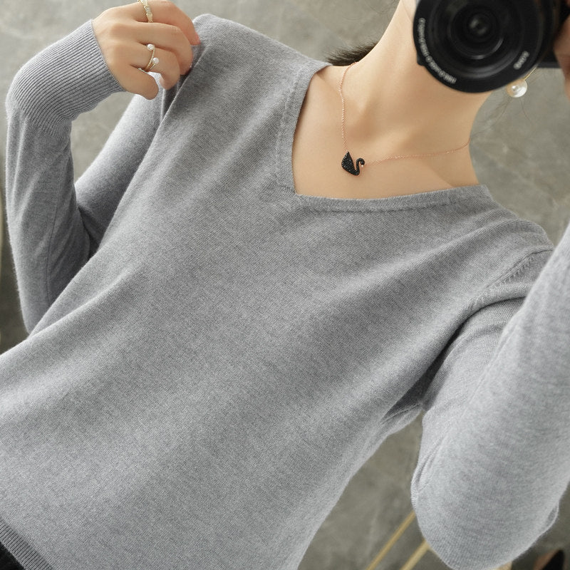 Damen leichter V-Ausschnitt Kaschmir-Look Feinstrickpullover Echoarchiv