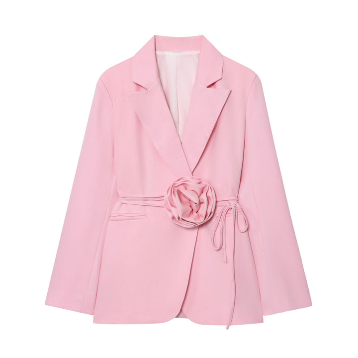 Damen nan taillierter Blazer mit dekorativer Rosenapplikation und Bindegürtel Echo Archiv