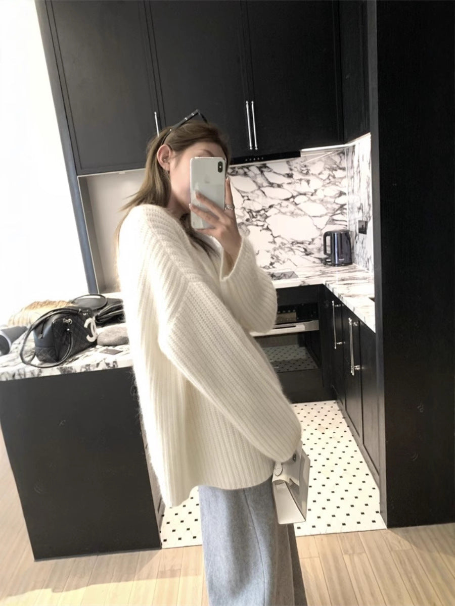Damen Oversize Flauschpullover im Mohair‑Look mit strukturierter Rippenoptik Echoarchiv