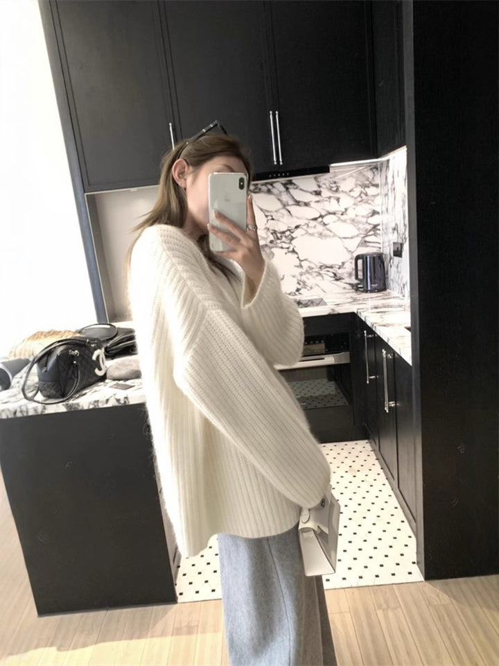 Damen Oversize Flauschpullover im Mohair‑Look mit strukturierter Rippenoptik Echoarchiv