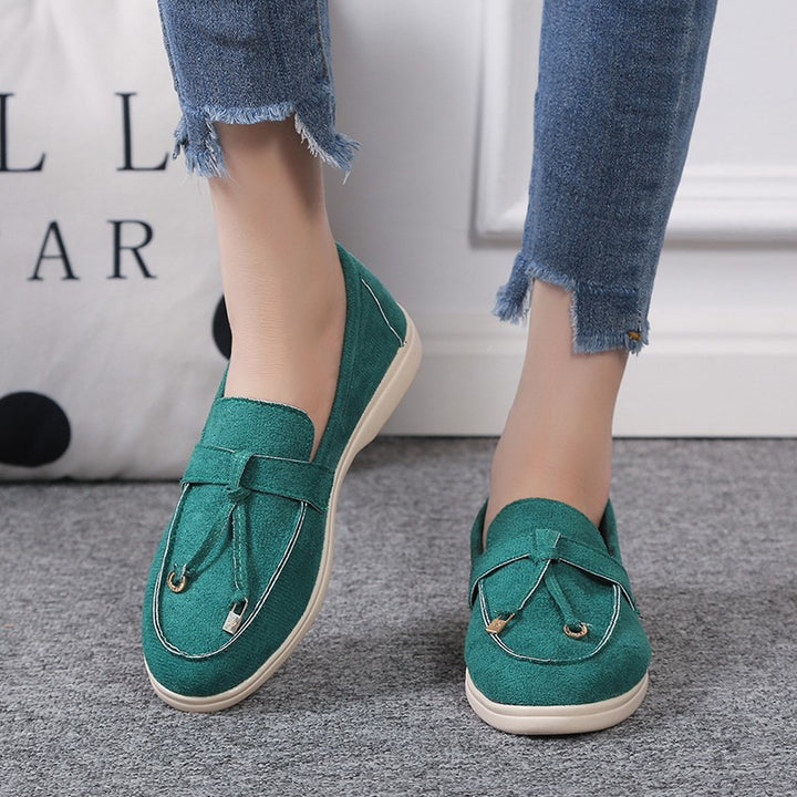 Damen lässige Veloursleder-Optik Slipper mit dekorativer Zierkordel, weichem Komfortfußbett und flexibler Leichtsohle Echo Archiv