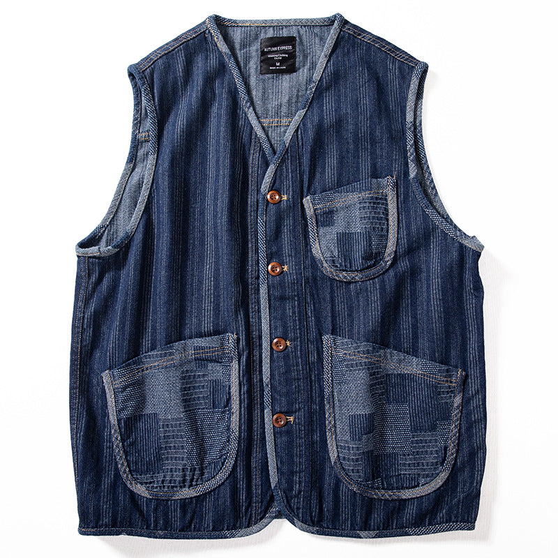 Herren Ärmellose Denim‑Weste im Workwear‑Look mit großformatigen aufgesetzten Taschen Echoarchiv