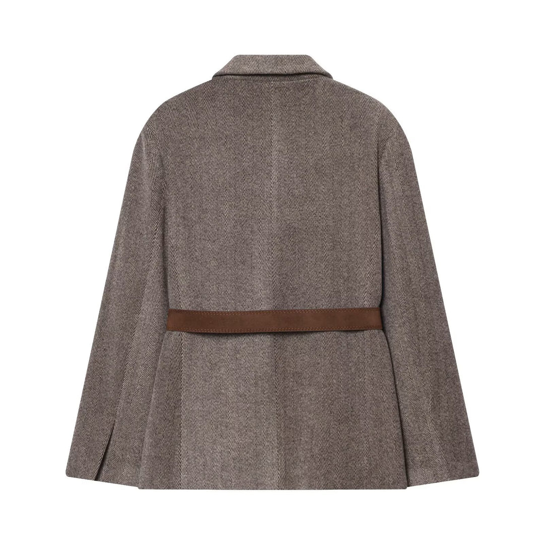 Damen Taillierter Herringbone-Blazer‑Mantel mit Bindegürtel Echoarchiv