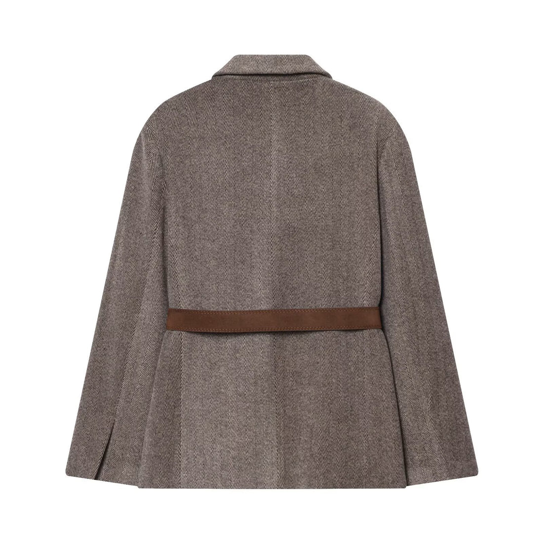 Damen Taillierter Herringbone-Blazer‑Mantel mit Bindegürtel Echoarchiv