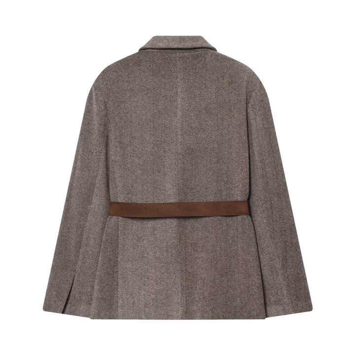 Damen Taillierter Herringbone-Blazer‑Mantel mit Bindegürtel Echoarchiv