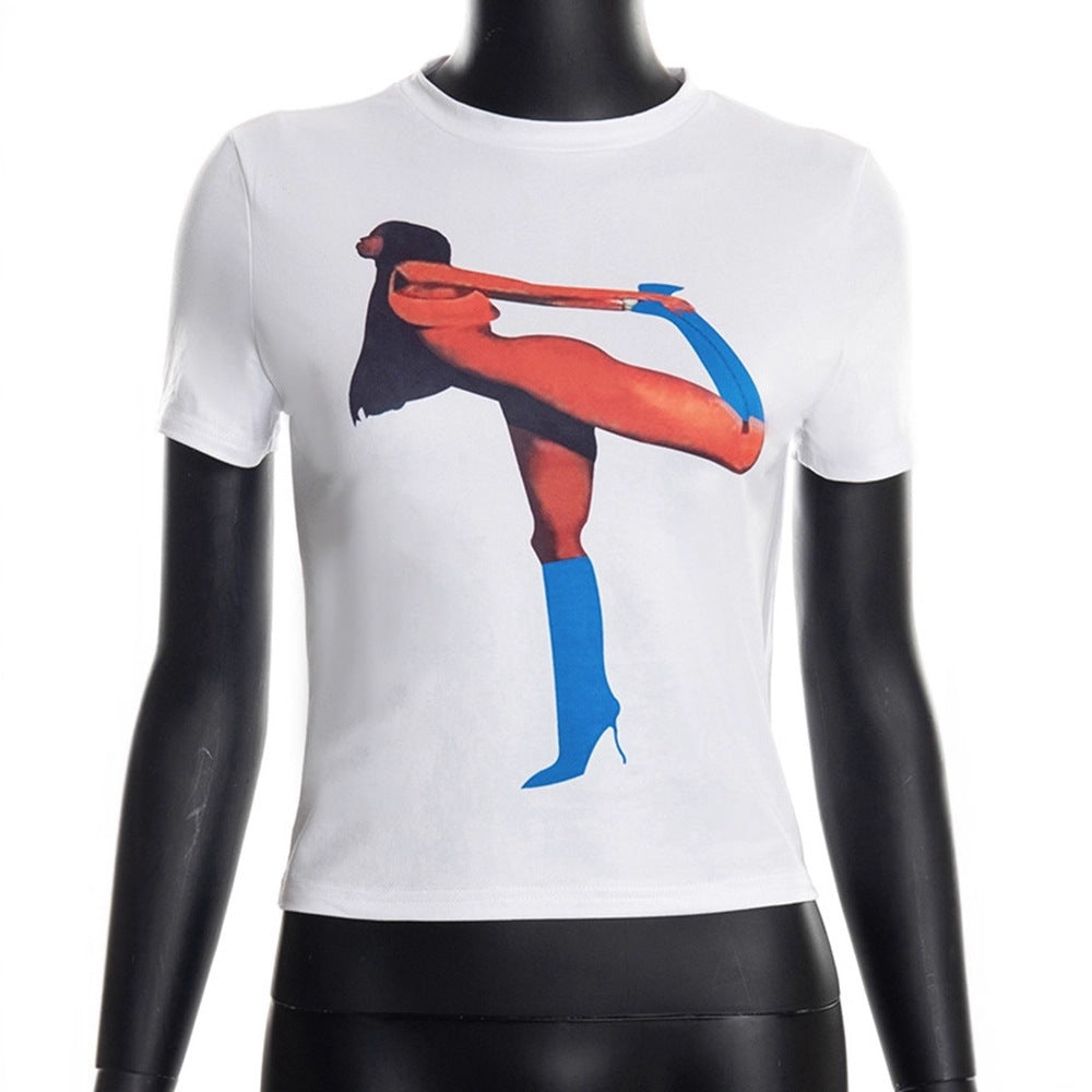 Damen Crop T-Shirt mit auffälligem Grafikdruck Echo Archiv