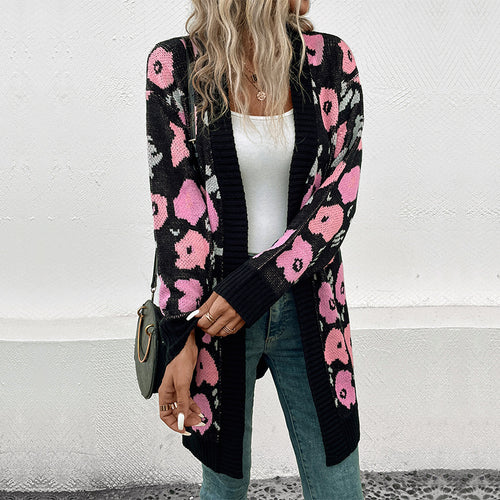 Damen Modischer Strickmantel mit floralem Muster Echo Archiv