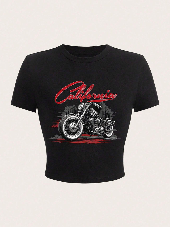 Damen Kurzarm T-Shirt mit auffälligem Motorrad-Design Echo Archiv