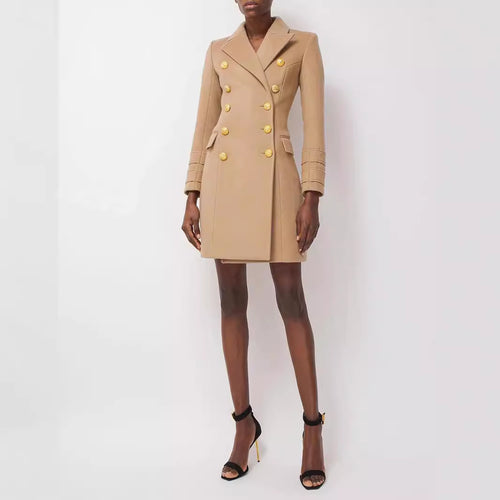 Damen Kurzmantel im Blazerkleid‑Stil mit strukturierter Taillierung und goldenen Zierknöpfen Echoarchiv