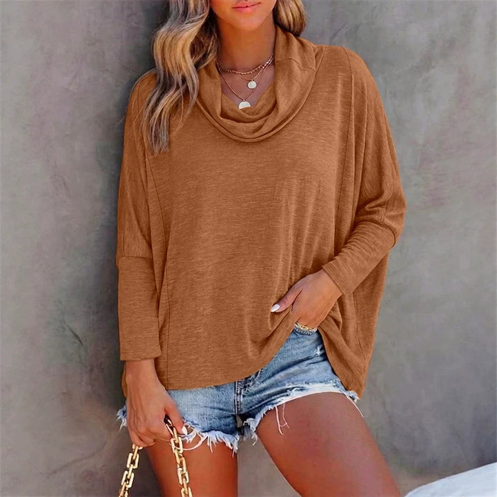 Damen Oversized Schalkragen-Longsleeve mit Fledermausärmeln – Avérine