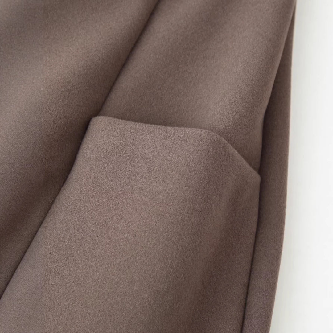 Damen Eleganter langer Wollmix-Mantel mit Schalkragen und aufgesetzten Taschen Echoarchiv