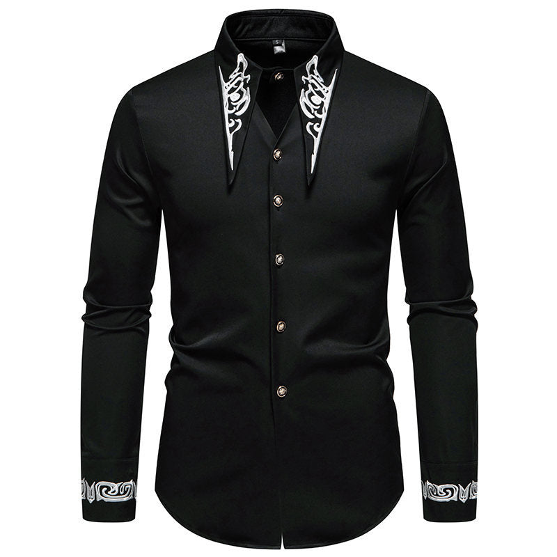 Herren Slim-Fit Business-Hemd mit Stickerei am Kragen und Manschetten Echo Archiv