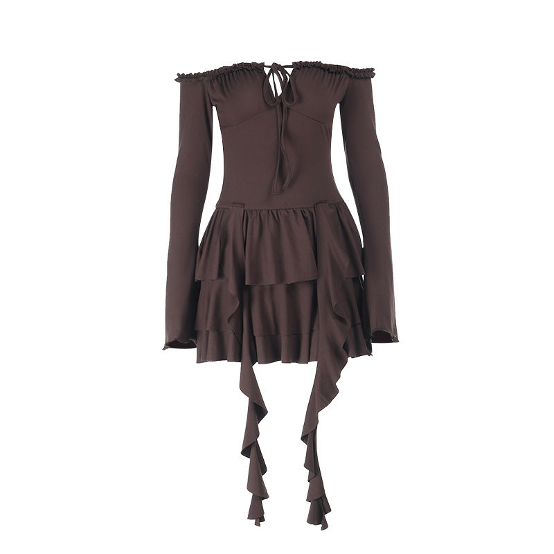 Damen elegantes Kleid mit Rüschendetails und langen Ärmeln Echo Archiv