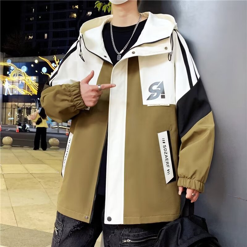 Herren Colourblock-Utility-Outdoorjacke mit Kapuze, Kontraststreifen und verdecktem Reißverschluss Echoarchiv