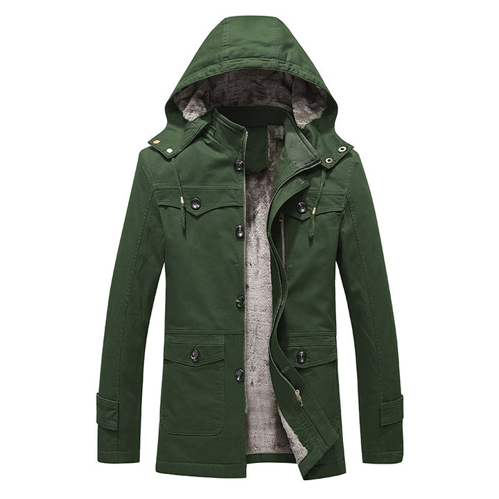 Herren wattierter Canvas-Parka mit fester Kapuze, kuscheligem Teddy-Innenfutter und Mehrfach-Taschen Echoarchiv