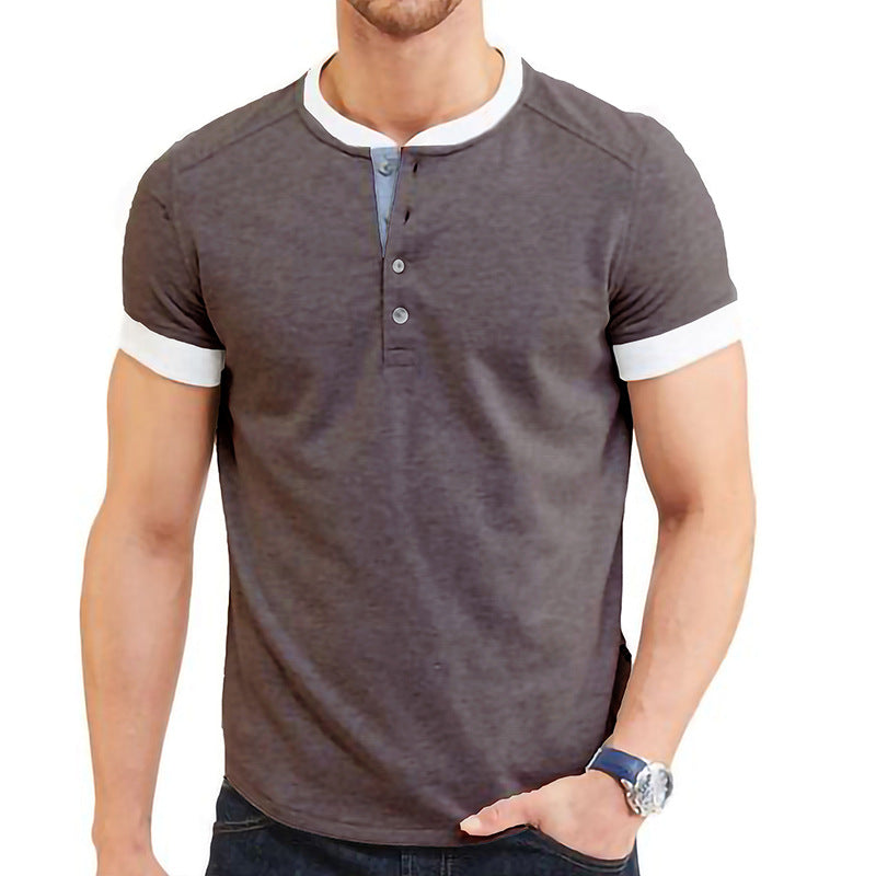 Herren T-Shirt mit Knopfleiste und kontrastierenden Ärmeln Echoarchiv
