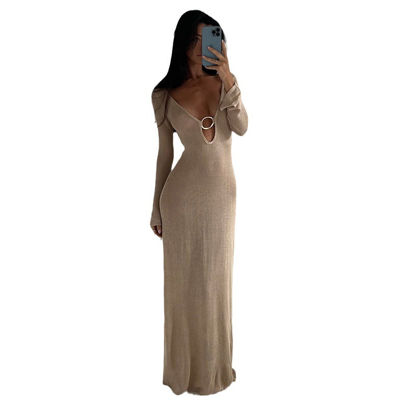 Damen Netz-Strandkleid mit tiefem V-Ausschnitt und einzigartigem Ringdetail Echo Archiv