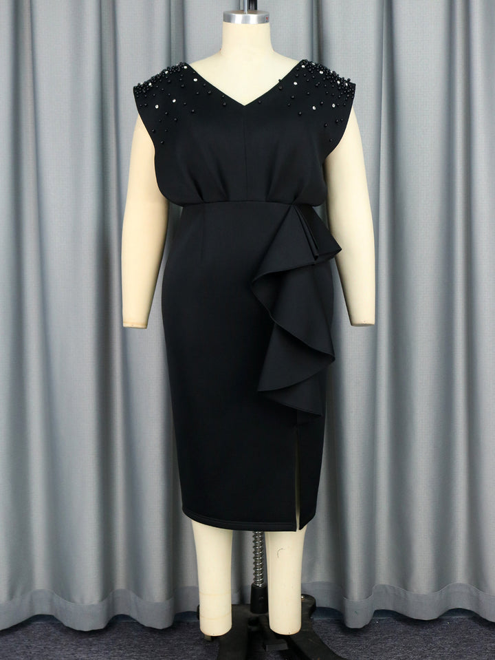 Damen elegantes Wickelkleid mit schimmernden Perlen und asymmetrischem Rüschensaum Echo Archiv