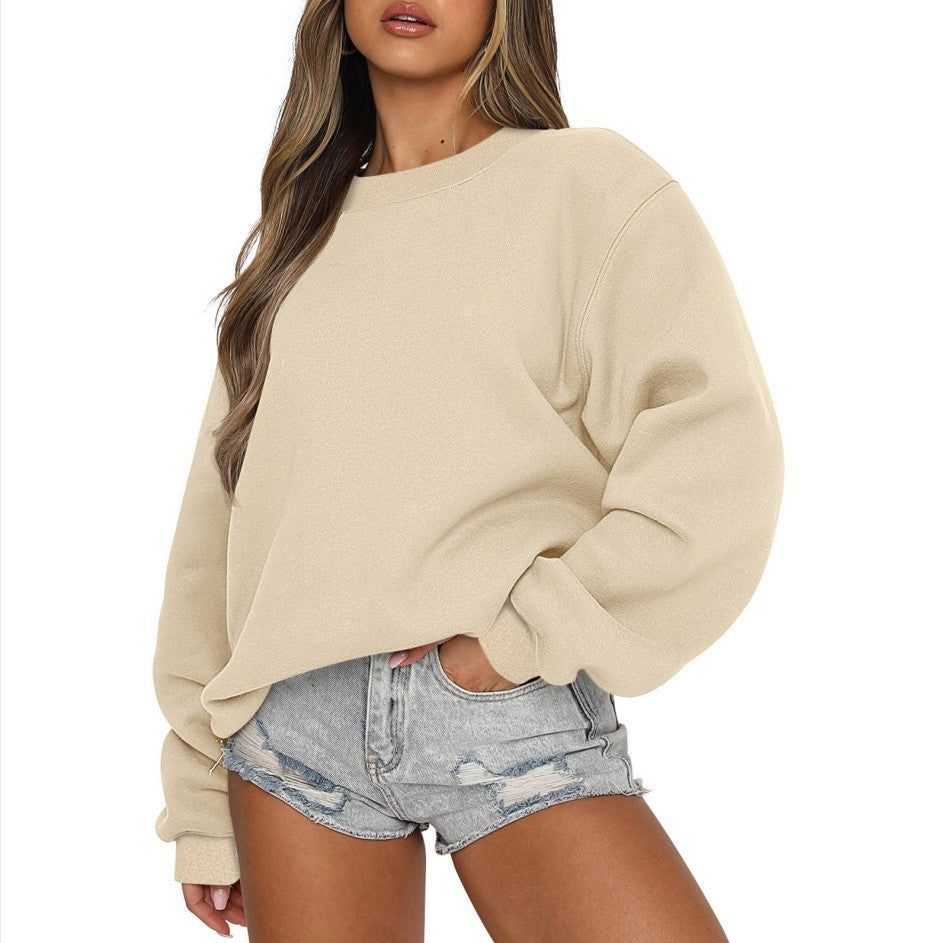 Damen oversized Rundhals-Sweatshirt aus Baumwollmix mit überschnittener Schulter, angerauter Innenseite und elastischen Bündchen – Avérine