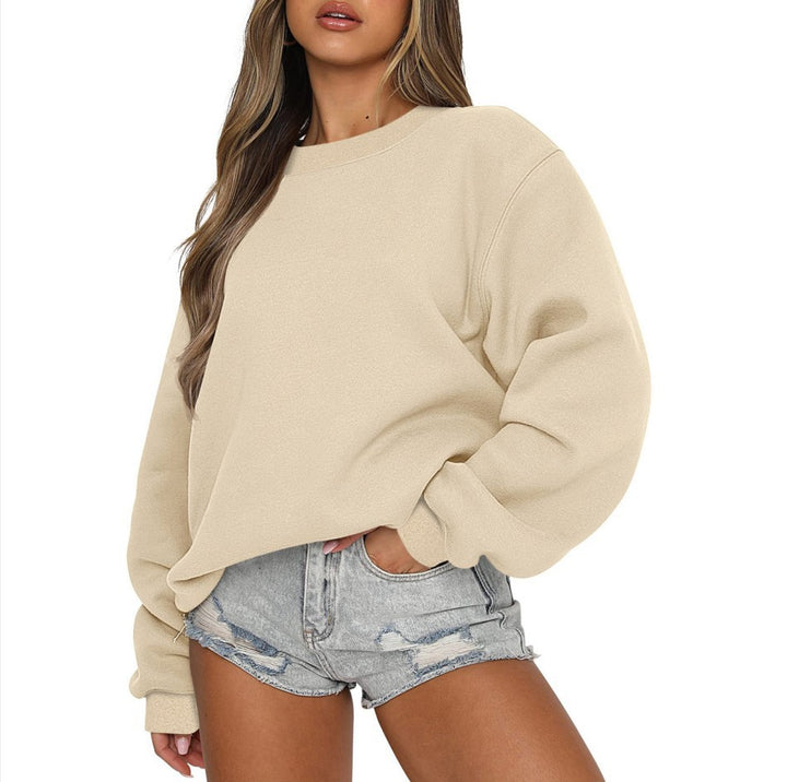 Damen oversized Rundhals-Sweatshirt aus Baumwollmix mit überschnittener Schulter, angerauter Innenseite und elastischen Bündchen – Avérine