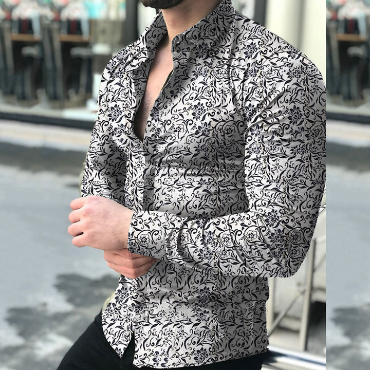Herren nan figurbetontes Langarmhemd mit feinem Ornamentmuster und stretch Baumwollmischung Echo Archiv