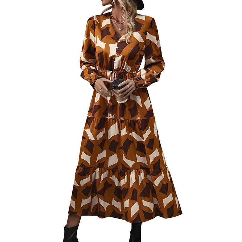 Damen Langes Maxikleid mit Volant und Knopfdetails Echo Archiv