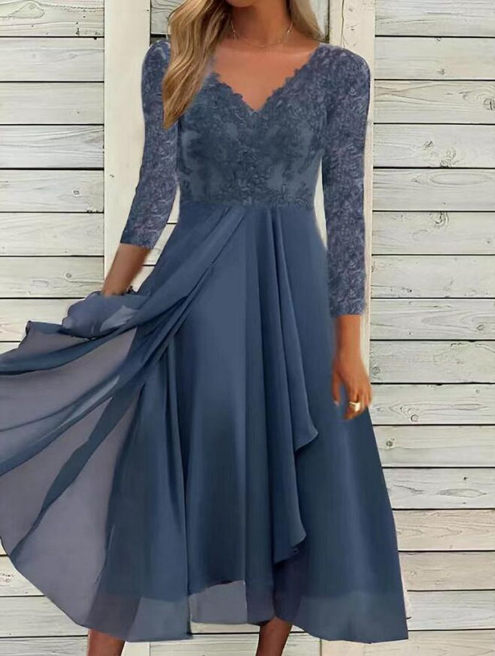 Damen nan festliches Midikleid mit floraler Spitzenbüste, V-Ausschnitt und mehrlagigem Chiffonrock Echo Archiv