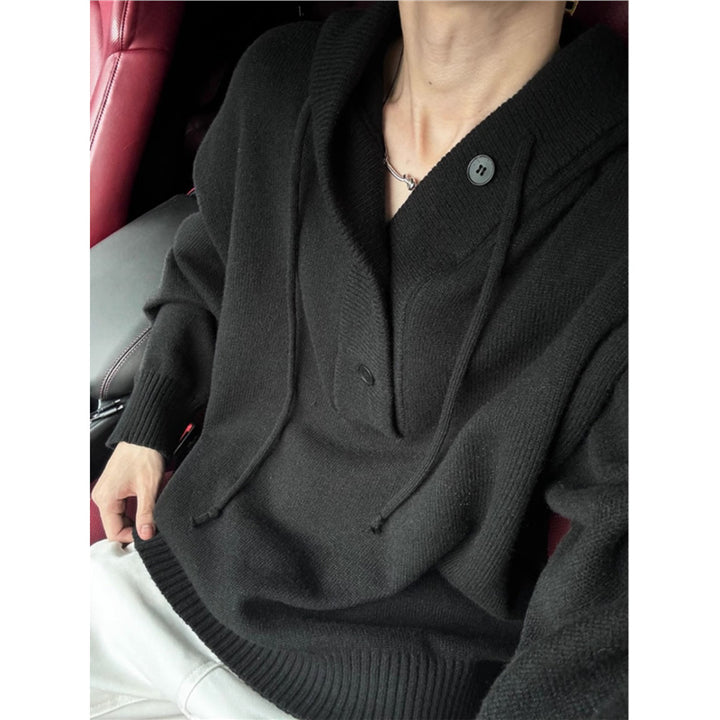 Herren lässiger Kapuzenpullover mit Knopfleiste und dickerer Strickstruktur Echoarchiv