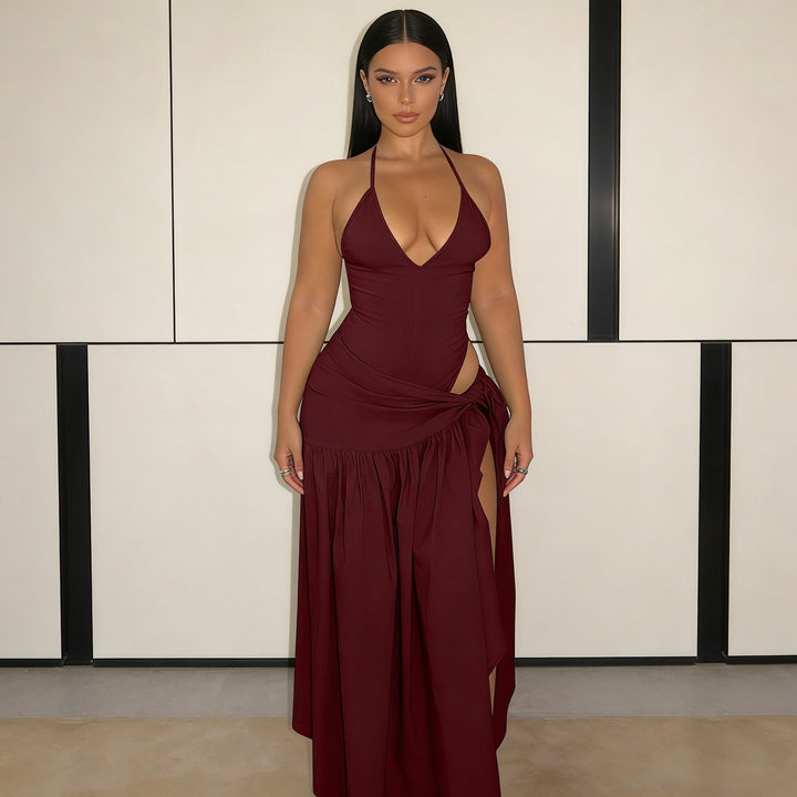 Damen Elegantes Bodenkleid mit Wickeldesign und Raffungen Echo Archiv