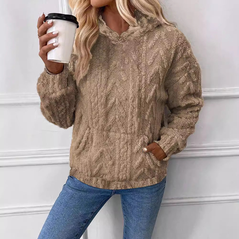 Damen nan kuscheliger Teddyfleece-Pullover mit Kängurutasche und leichtem Stehkragen Echo Archiv