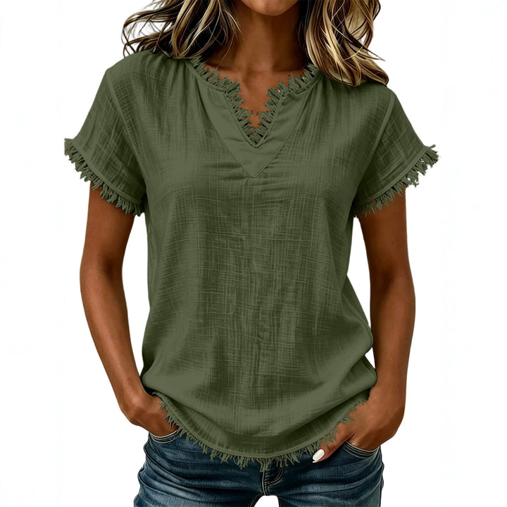 Damen Leichtes T-Shirt mit fransierten Akzenten Echo Archiv