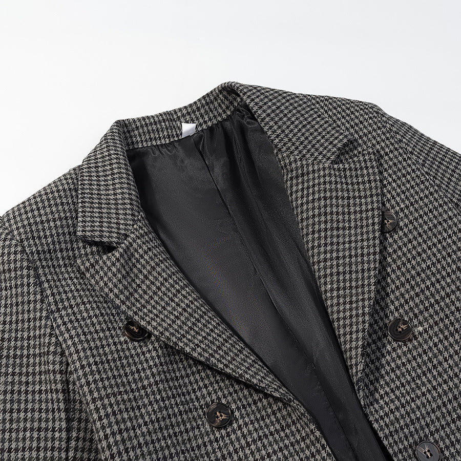 Damen Zweireihiger Hahnentritt-Blazer mit asymmetrischem Schwalbenschwanz-Saum Echo Archiv