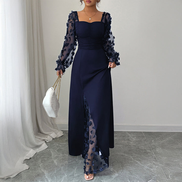 Damen Elegantes Maxikleid mit raffinierten Rüschendetails und transparenter Unterlage Echo Archiv