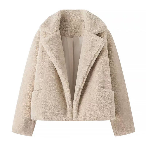 Damen Kurz geschnittene Teddy‑Boxyjacke mit Schalkragen und praktischen Eingrifftaschen Echo Archiv