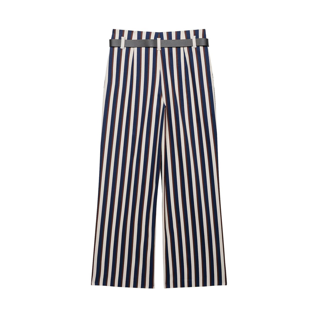 Damen Weite High‑Waist Culotte‑Hose mit verticalem Streifenmuster und Ziergürtel Echo Archiv