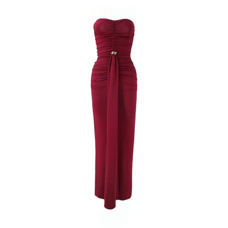 Damen Elegantes Drapeekleid mit schulterfreiem Design und kunstvollem Bund Echo Archiv