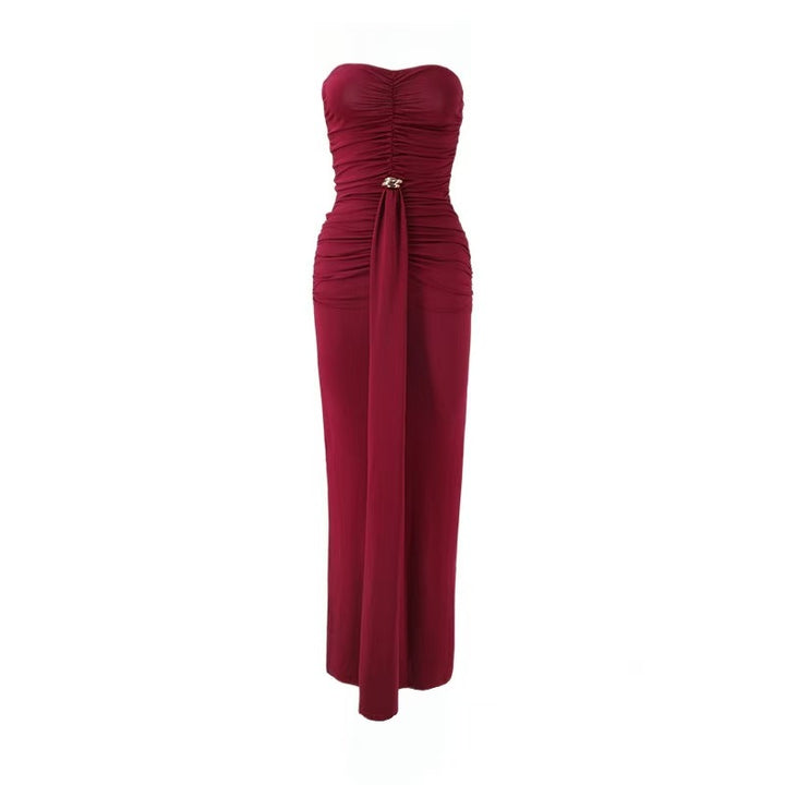 Damen Elegantes Drapeekleid mit schulterfreiem Design und kunstvollem Bund Echo Archiv