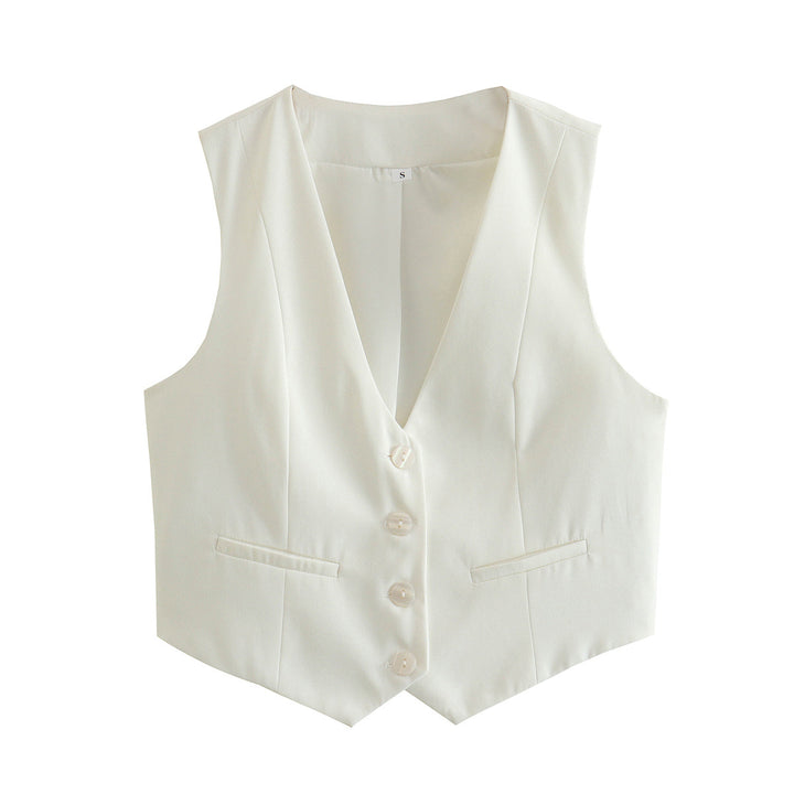 Damen nan elegante taillierte Business-Weste mit spitzem Saum, V-Ausschnitt und Leistentaschen Echo Archiv