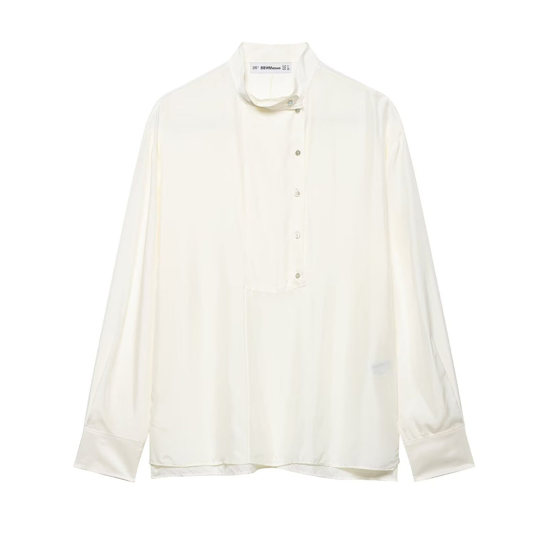 Damen Oversize-Seidenbluse mit Stehkragen und verdeckter Knopfleiste Echoarchiv