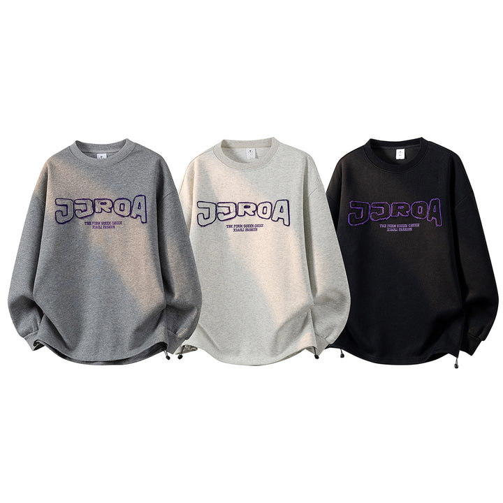 Damen Oversize-Sweatshirt mit gesticktem Schriftzug, abgerundetem Saum & überschnittener Schulter Echoarchiv