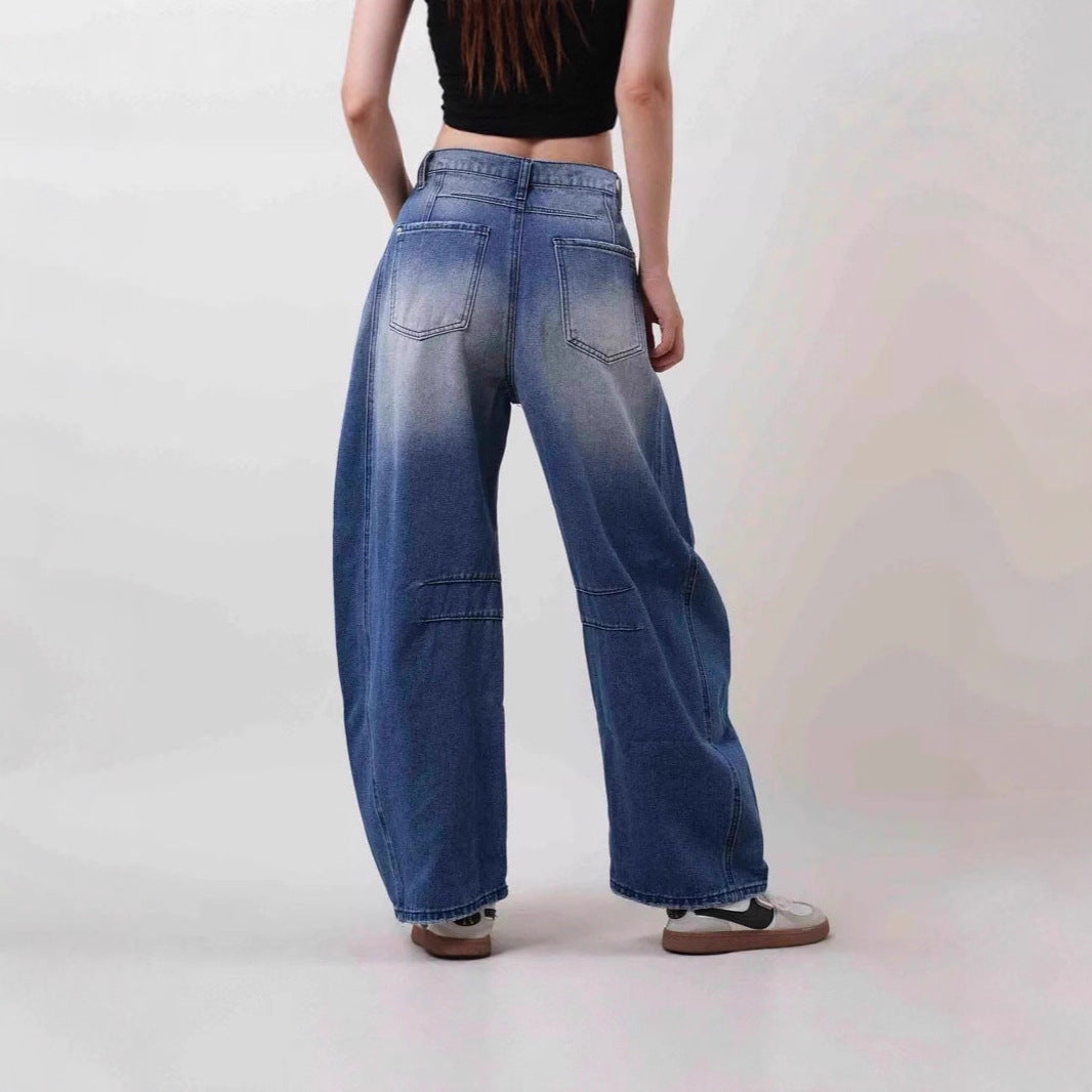 Damen nan Baggy-Jeans mit hohem Bund, sichtbaren Nahtpaneelen und distressed Kniepartien Echo Archiv