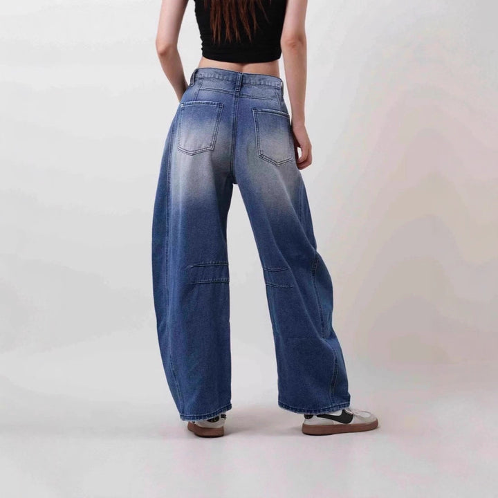 Damen nan Baggy-Jeans mit hohem Bund, sichtbaren Nahtpaneelen und distressed Kniepartien Echo Archiv