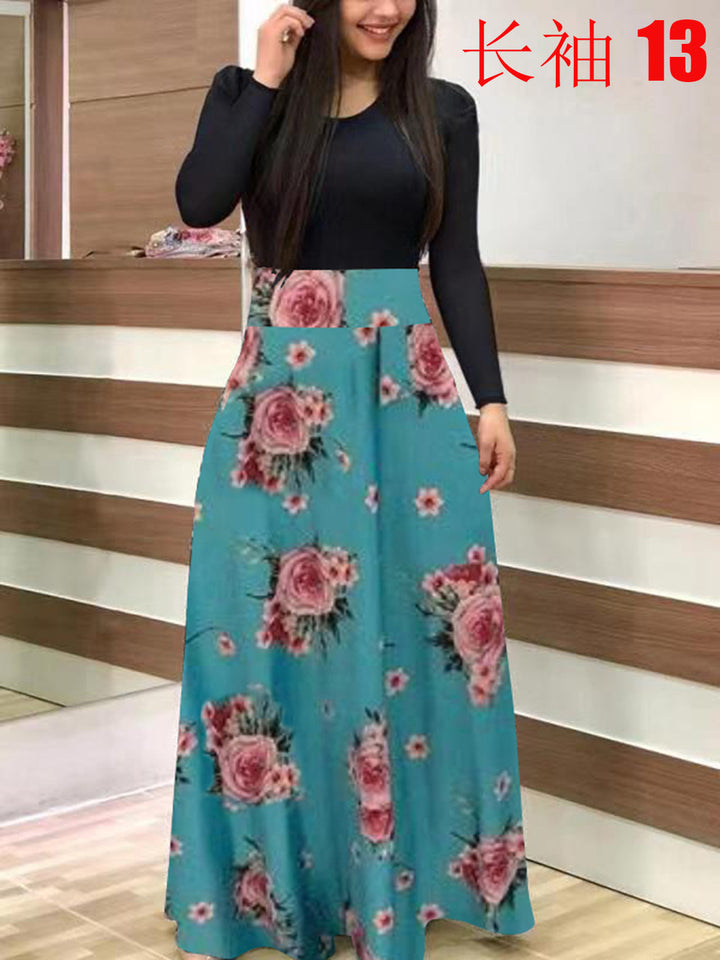 Damen Elegantes Maxikleid mit grafischem Druck und flexiblem Bund Echo Archiv