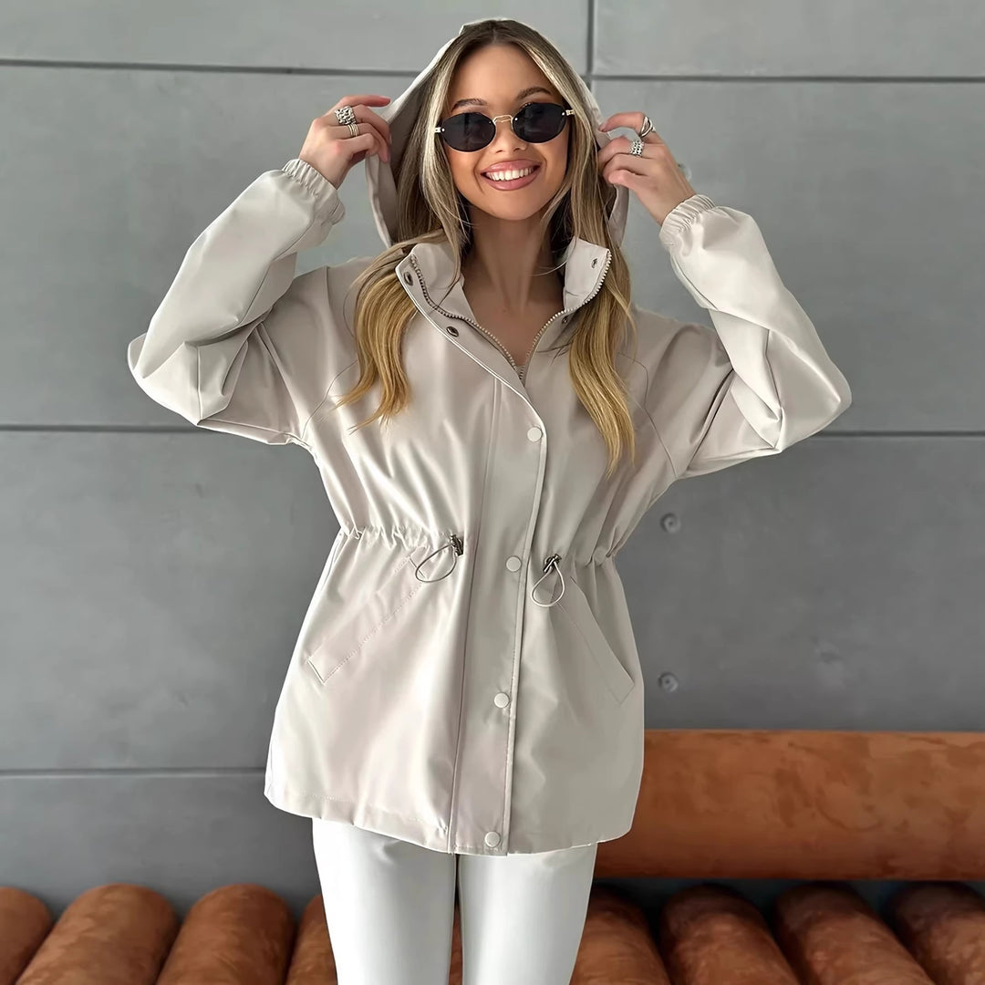 Damen nan wasserfeste Regenjacke mit Kapuze und Taillenzug Echo Archiv