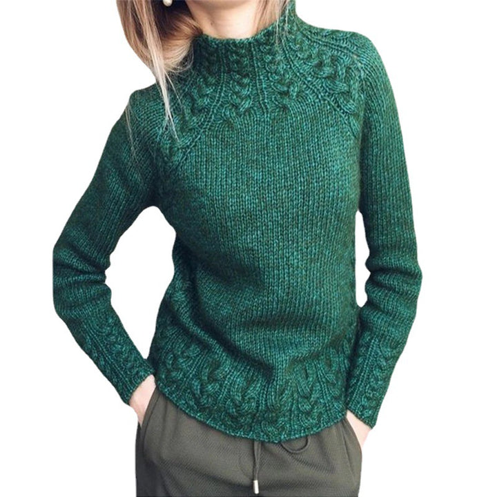 Damen nan grobgestrickter Zopfmuster-Pullover mit Stehkragen und tailliertem Schnitt Echo Archiv
