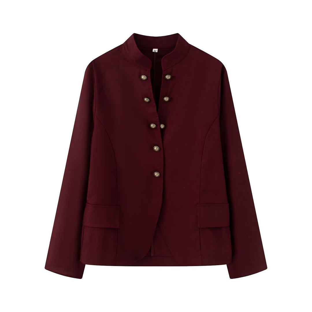 Damen Elegante Kurzjacke mit Stehkragen, Zierriegelknöpfen und Pattentaschen Echo Archiv