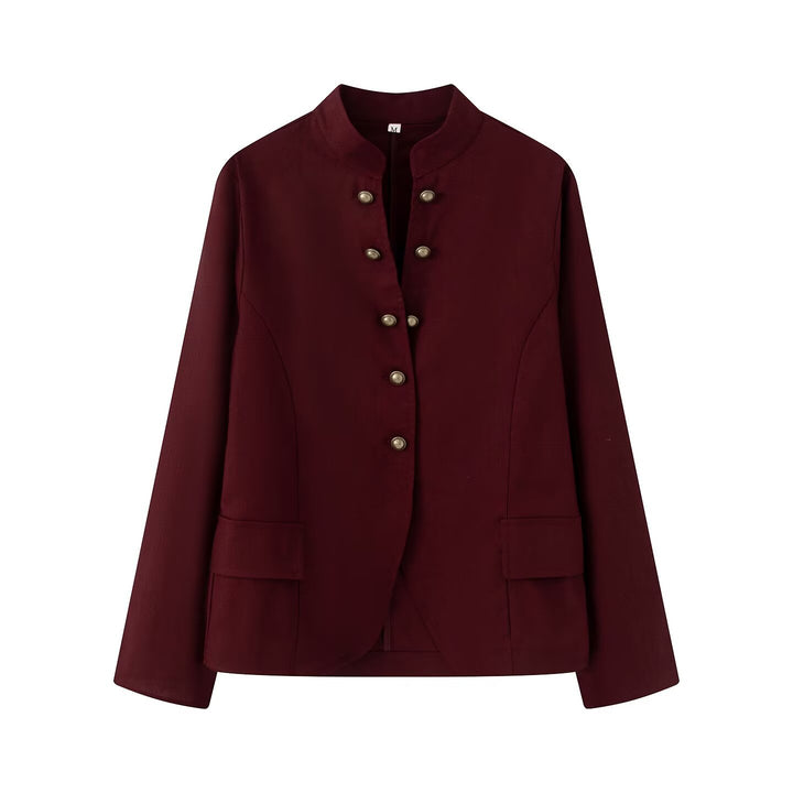 Damen Elegante Kurzjacke mit Stehkragen, Zierriegelknöpfen und Pattentaschen Echo Archiv