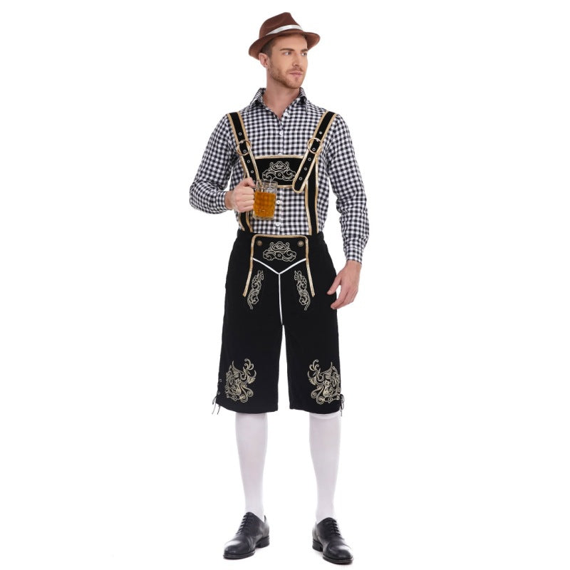 Herren nan Filzoptik-Lederhose knielang mit barocker Stickerei, verstellbaren Trägern und Dekornieten Echo Archiv
