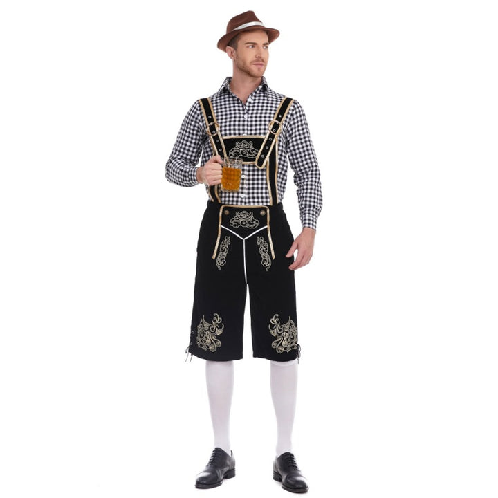 Herren nan Filzoptik-Lederhose knielang mit barocker Stickerei, verstellbaren Trägern und Dekornieten Echo Archiv